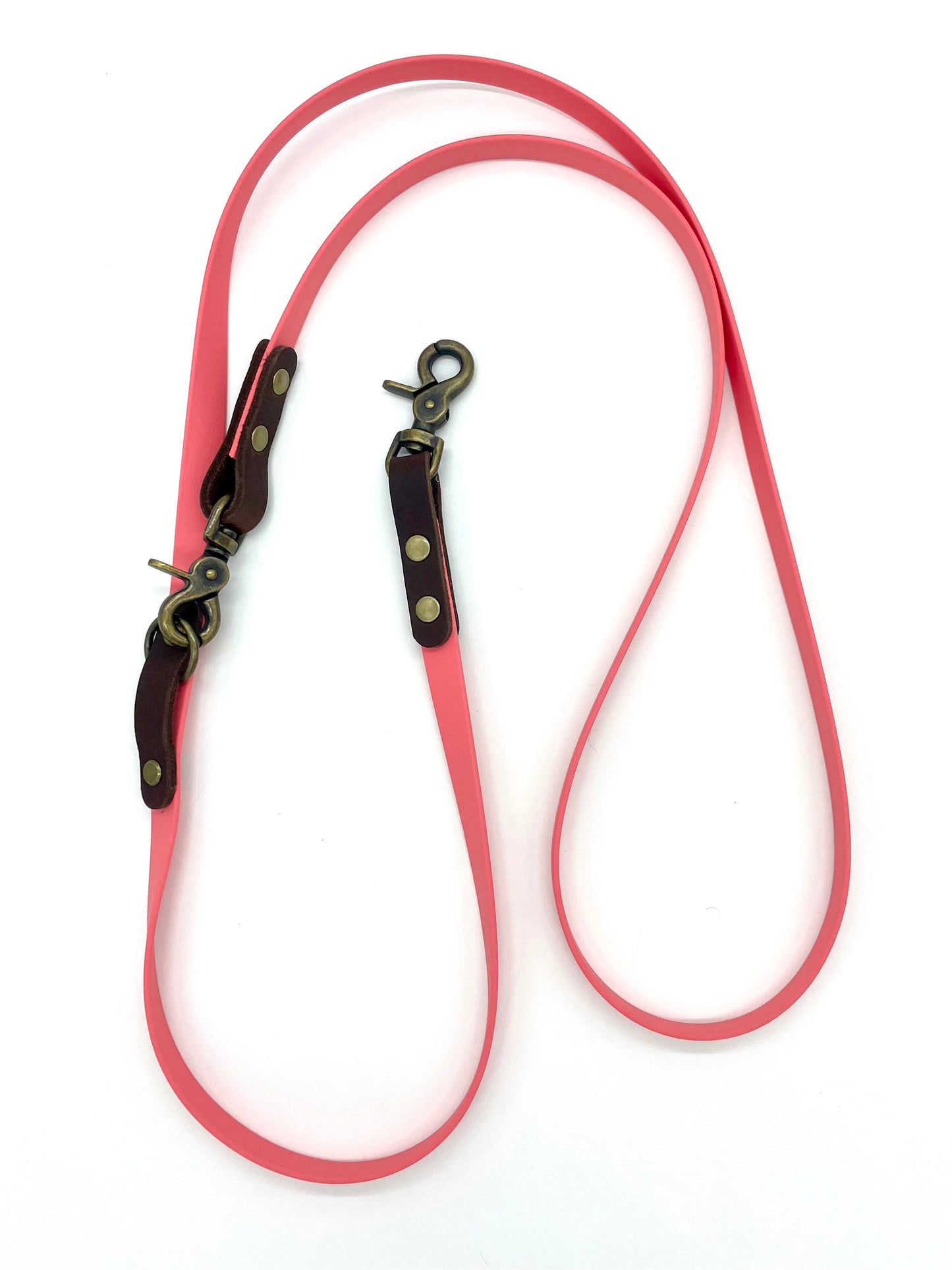 BioThane® Leine "Vario x Leder" - in Coral & Dunkelbraun