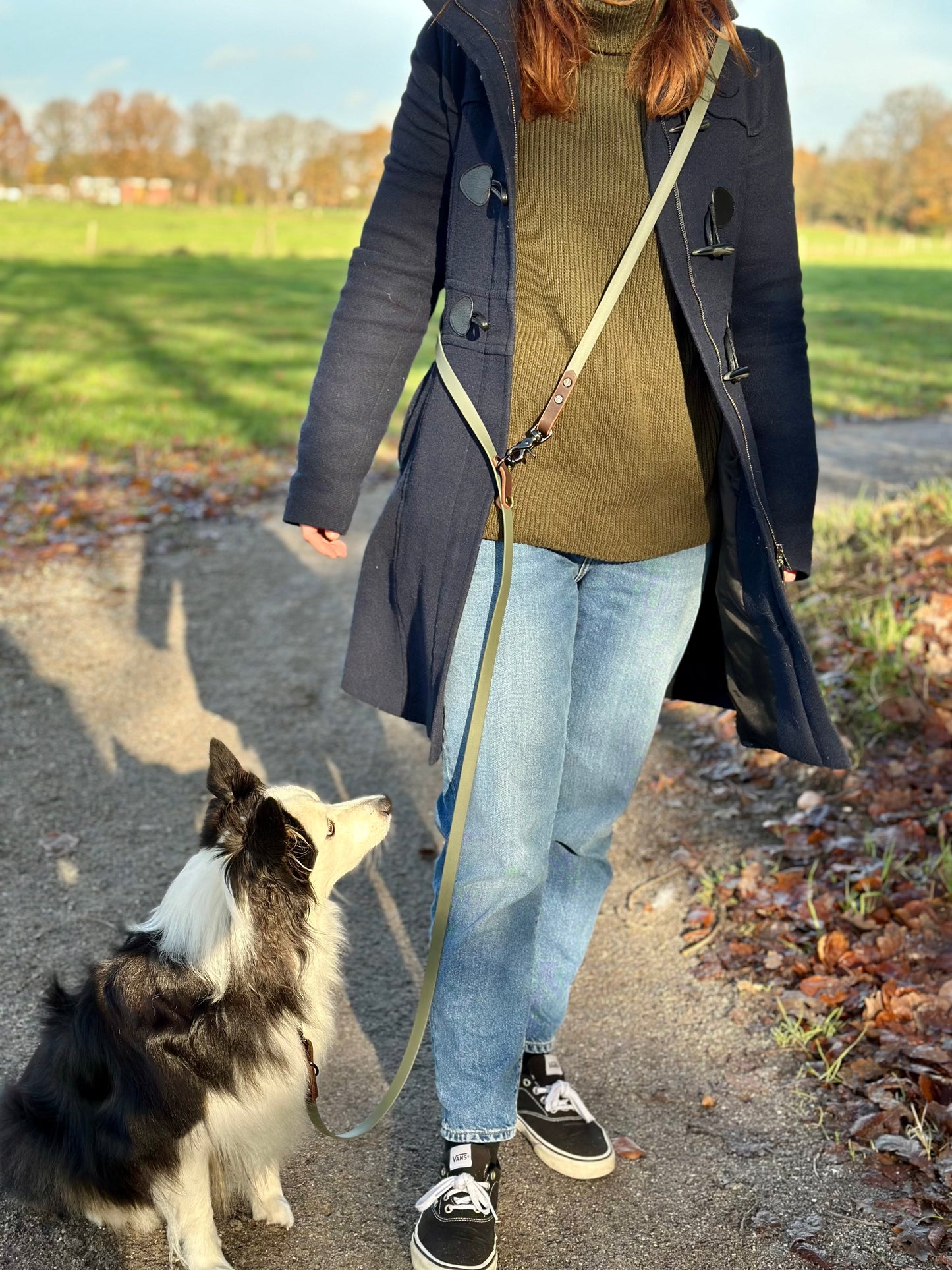 Crossbody-Leine „BioThane® x Leder“ - in Olive & Dunkelbraun