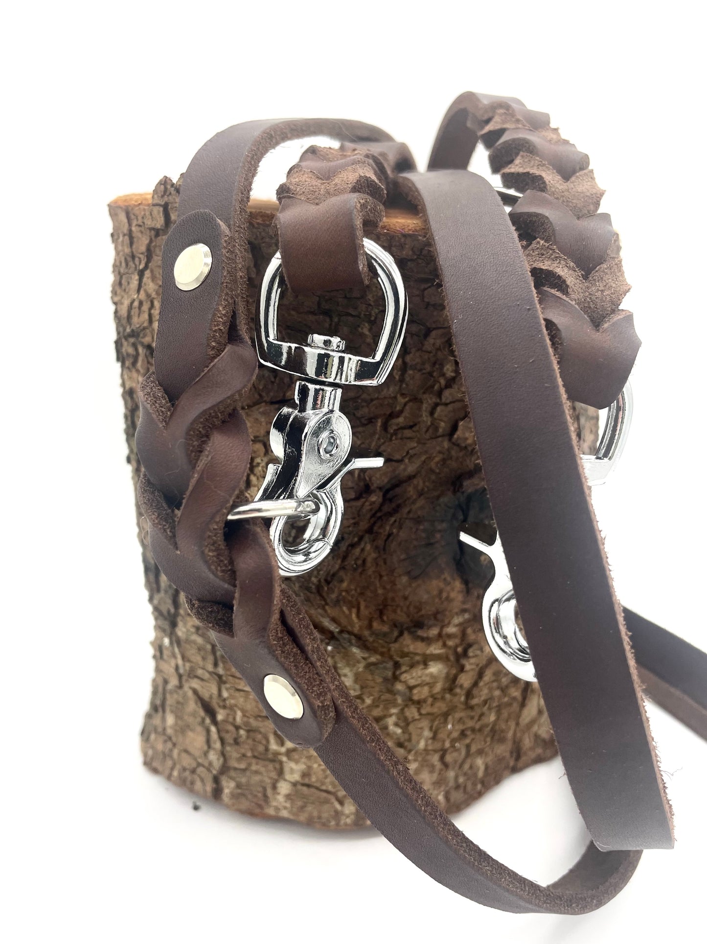 Fettlederleine "Ginevra" - in Dunkelbraun & Silber (lang)