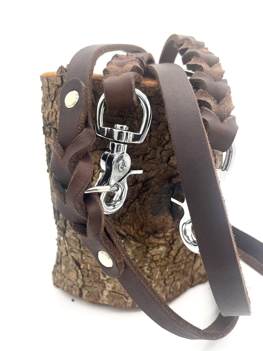 Fettlederleine "Ginevra" - in Dunkelbraun & Silber (lang)