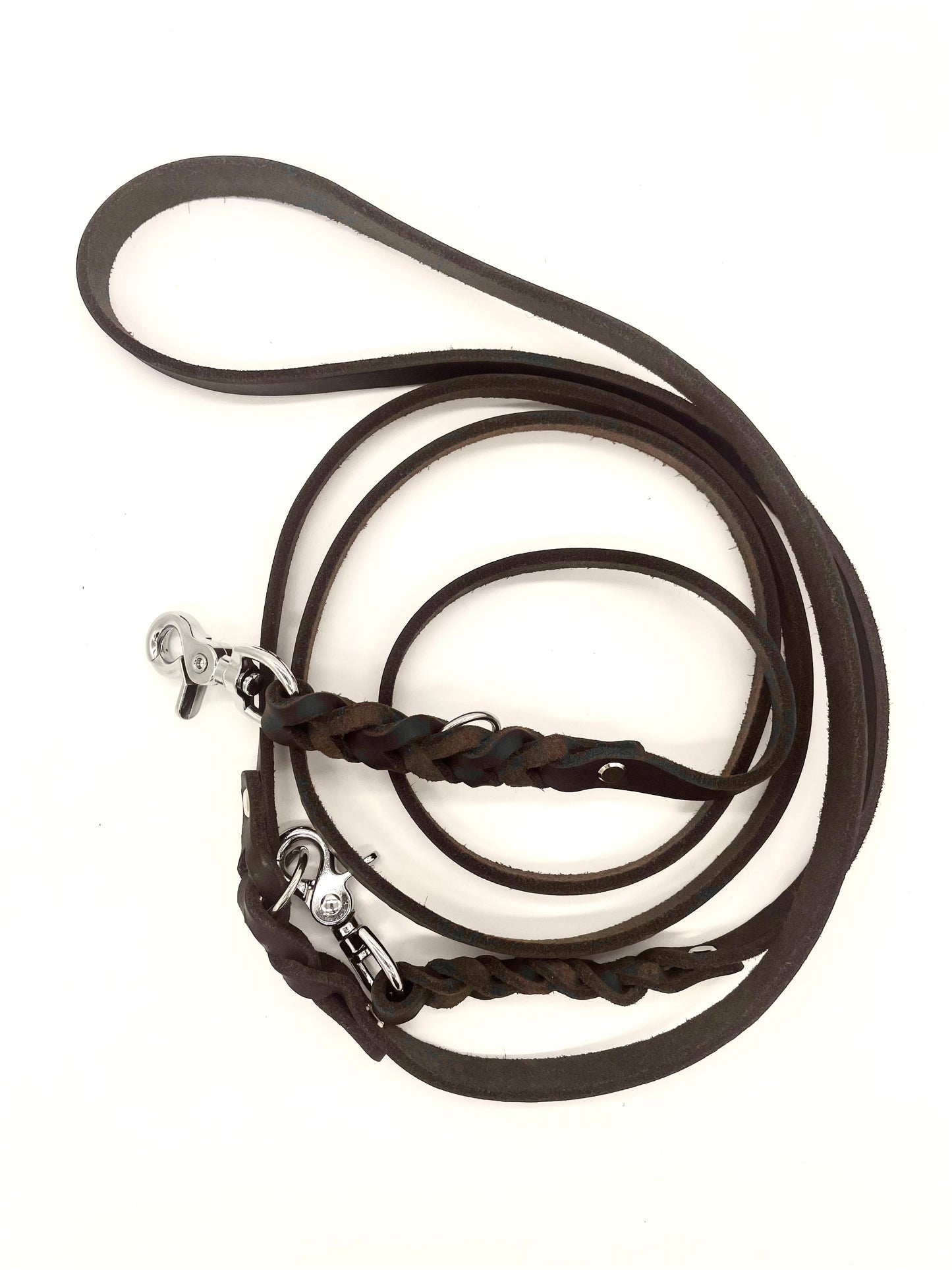 Fettlederleine "Ginevra" - in Dunkelbraun & Silber (lang)