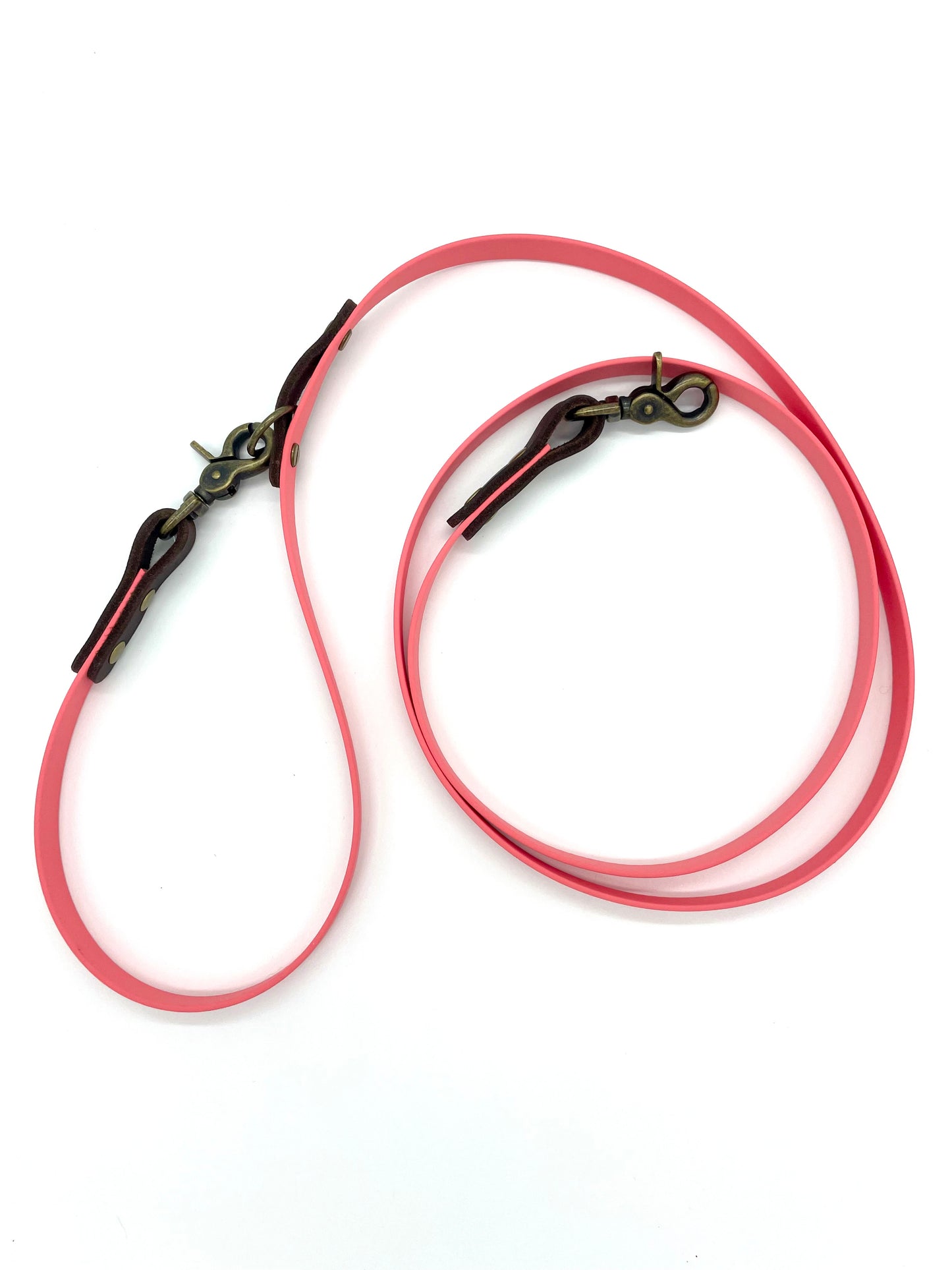 BioThane® Leine "Vario x Leder" - in Coral & Dunkelbraun