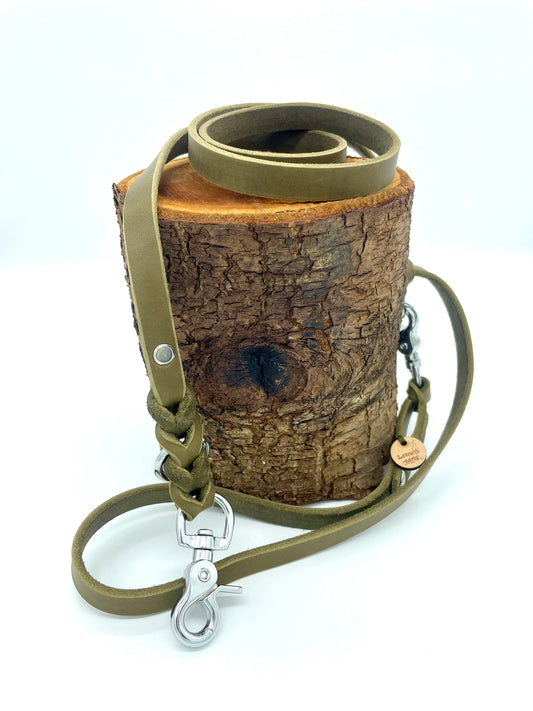 Fettlederleine "Ginevra" - in Olive & Silber