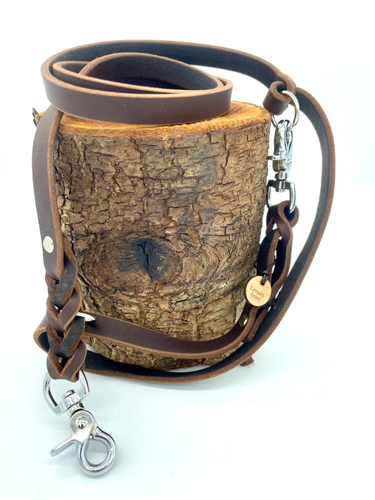 Fettlederleine "Ginevra" - in Dunkelbraun & Silber