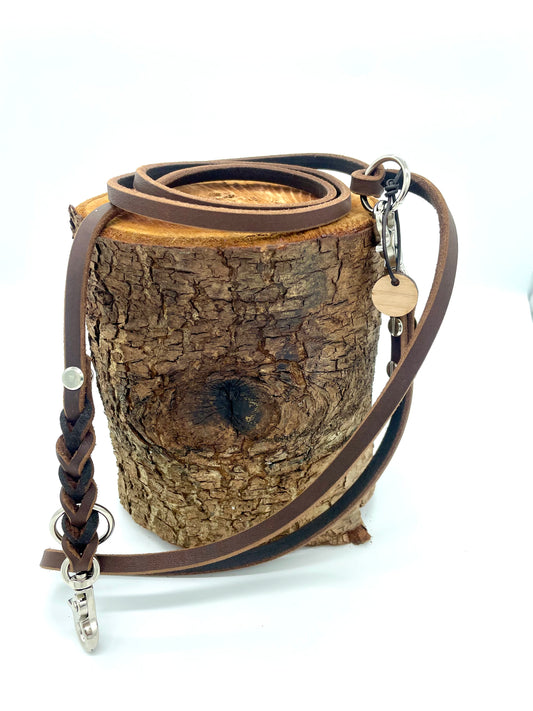 Fettlederleine "Light" - in Dunkelbraun & Silber