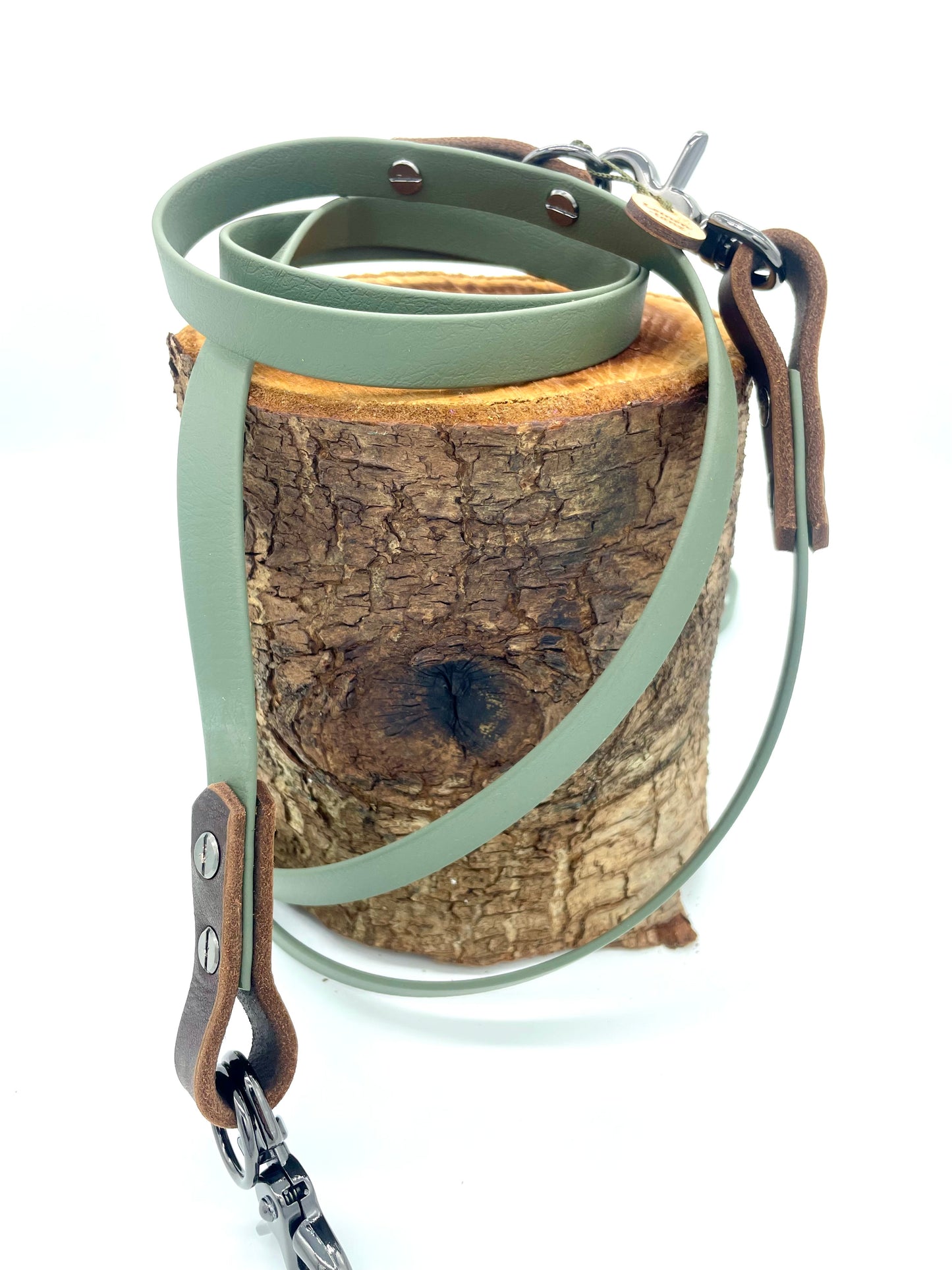 Crossbody-Leine „BioThane® x Leder“ - in Olive & Dunkelbraun