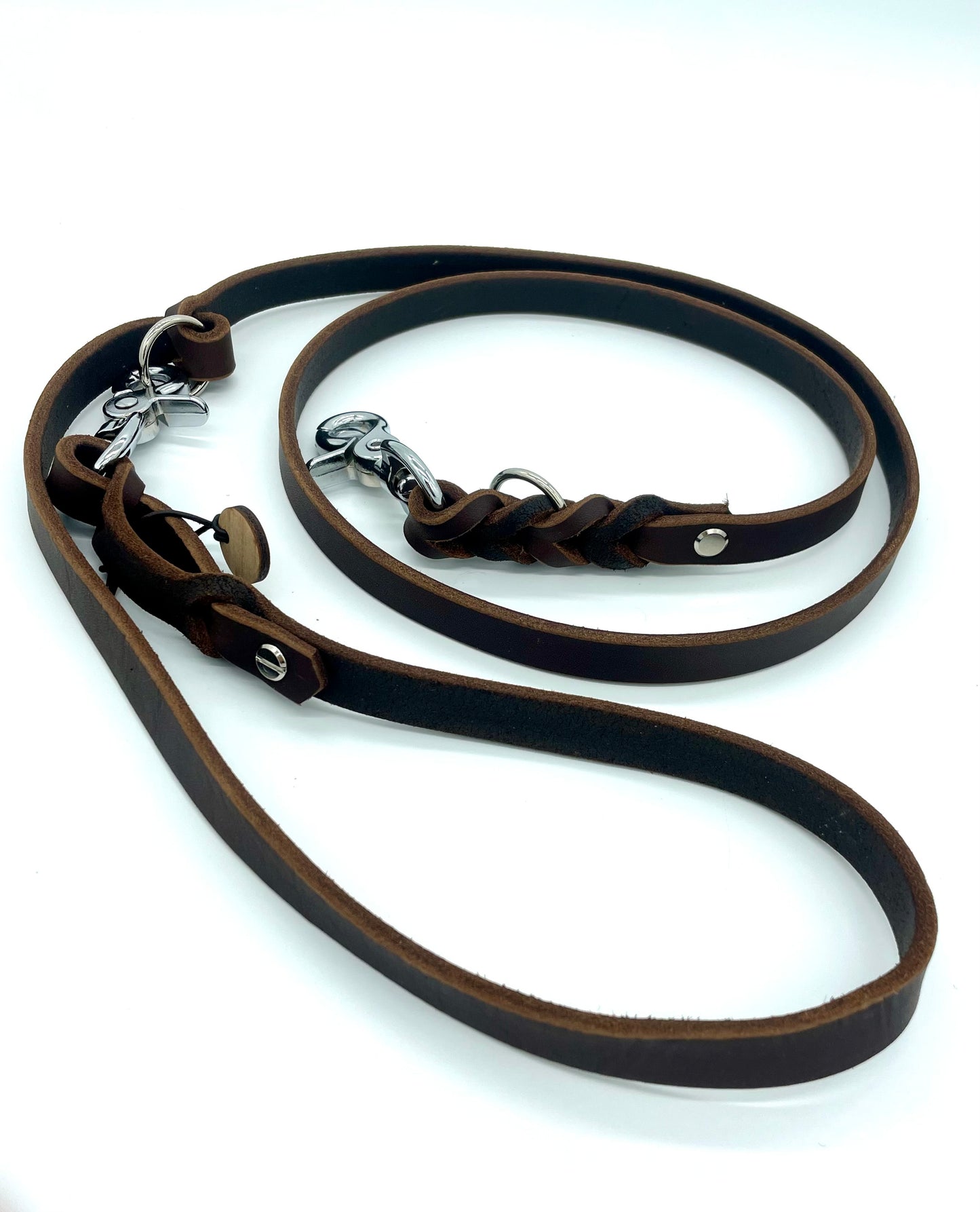 Fettlederleine "Ginevra" - in Dunkelbraun & Silber