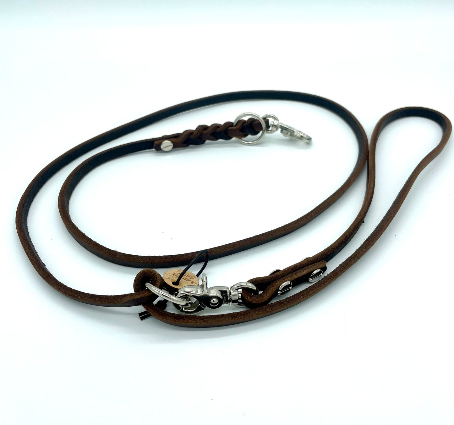 Fettlederleine "Light" - in Dunkelbraun & Silber