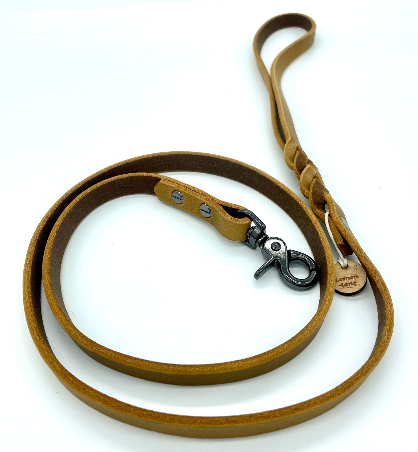 Fettlederleine "Easy" - in Cognac & Gun Metal