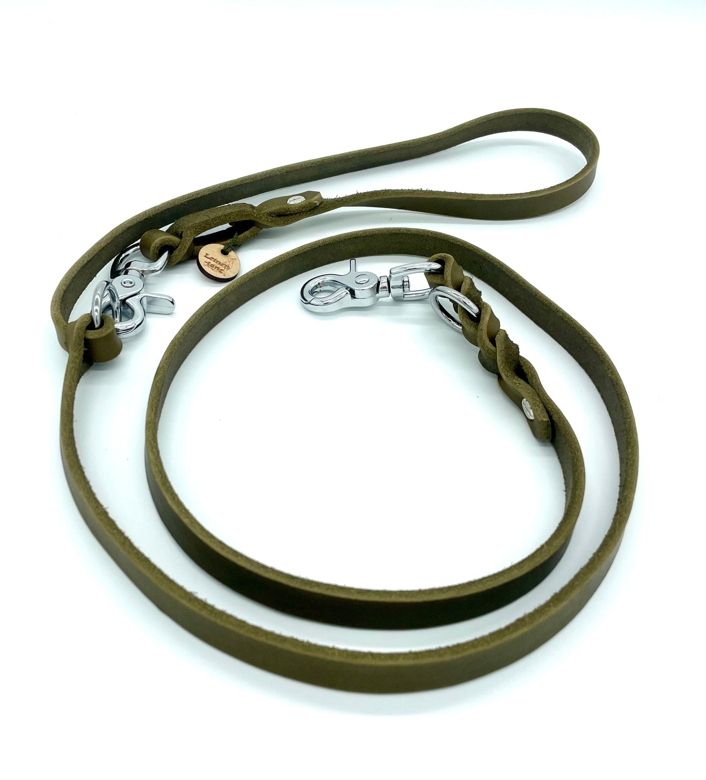 Fettlederleine "Ginevra" - in Olive & Silber