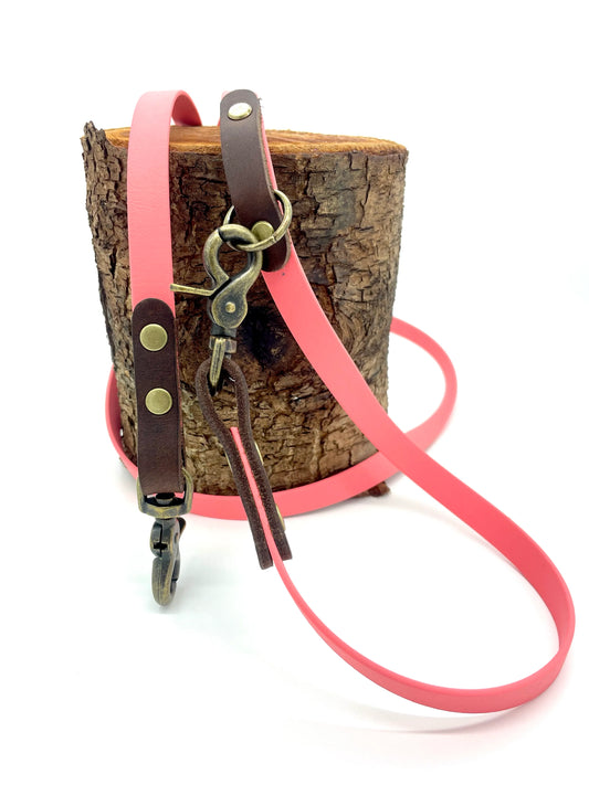 BioThane® Leine "Vario x Leder" - in Coral & Dunkelbraun